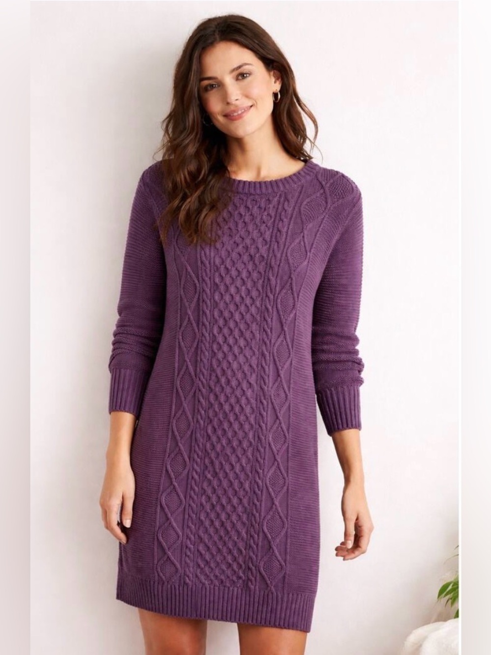 Pact NWOT Organic Cotton Cozy Cable Knit Sweater Dress in Plum